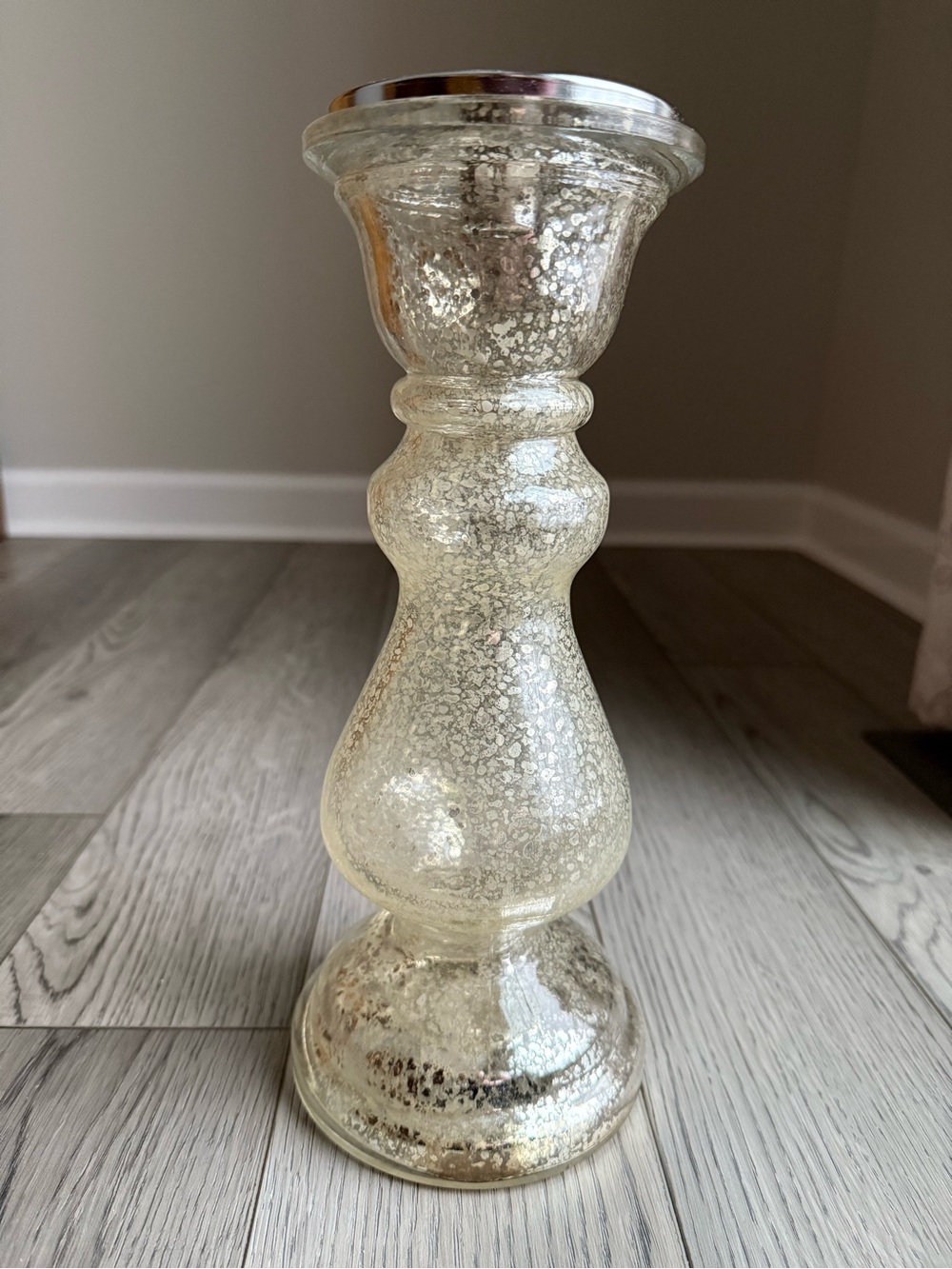 At Home Distressed Mercury Glass Pillar Candle Holder, 12"